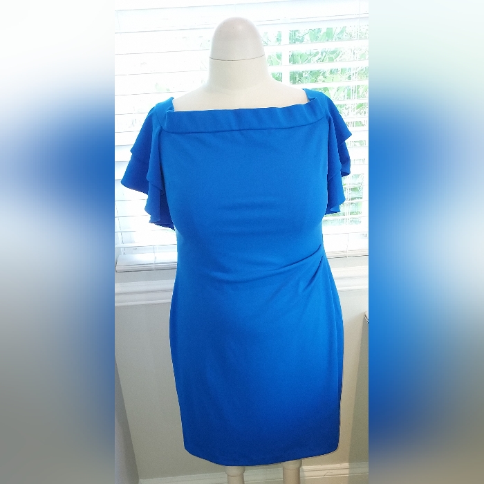 Lauren Ralph Lauren Blue Layered Short Sleeve Dress Size 18 Nwt